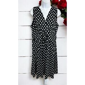 Star Vixen Polka Dot Sleeveless Dress Sz 1X Rockabilly Pin-Up Black White